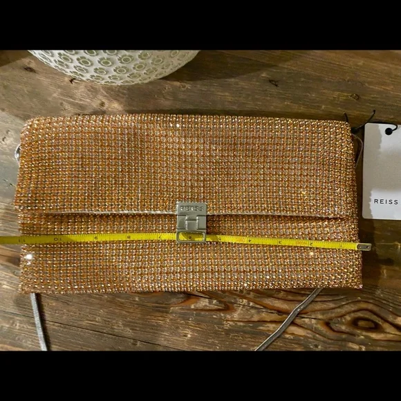 NWT Reiss Sparkly Purse Evening Bag Shoulder Clutch Peach Pinkish Bling - Picture 5 of 11